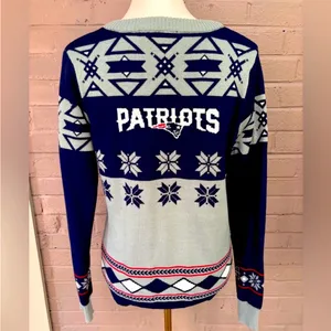 NFL V-Neck New England patriots fair isle sweater Sweater Blue and Gray small thumbnail 4