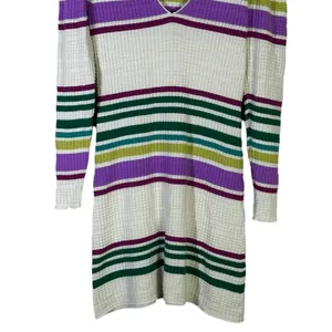 Free People Wide Eyed Striped Waffle Knit Mini Dress Multi Color Boho Size S thumbnail 5