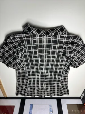 Altar'd State Black & White Plaid Blazer Single Button Ruched Sleeves XS USA EUC thumbnail 6