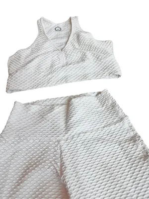 Booty by Brabants White Two Piece Workout Set Crop Top Shorts One Size Curvy thumbnail 8