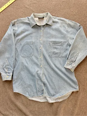 Light Wash Utility Denim Button-Down Shirt chest Pockets Plus Sz 1XLarge thumbnail 3