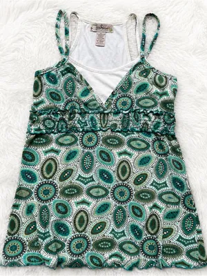 Y2K Younique XL top ~ teal and brown bohemian paisley pattern ~ Excellent thumbnail 2