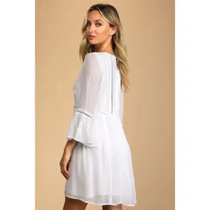 Lulus Women's Small White Crochet Lace Babydoll Long Sleeve Short Party Dress‎ thumbnail 3