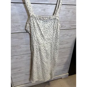 Urban Outfitters Polka Dot Ruffle Mini Dress Ivory Black XS Smocked Back Slit thumbnail 4