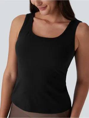Halara Black U Neck Crossover Yoga Padded Longline Tank Top Women’s Size Small thumbnail 1