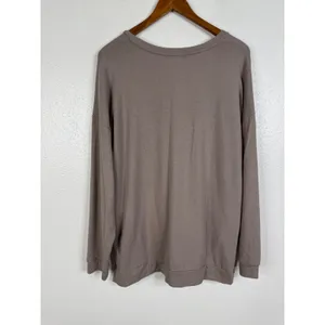 Beyond Yoga Womens Cozy Fleece V-Neck Pullover Mauve Brown NH7738 Large thumbnail 2
