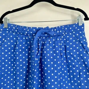 J CREW Mini Skirt Blue White Linen Polka Dot‎ Drawstring Size 8 Pull on Feminine thumbnail 4