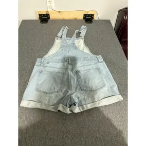 Old Navy women's light wash denim shortalls L 3" inseam button 5-pocket thumbnail 10