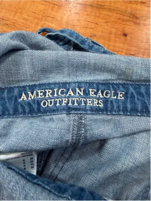 American Eagle Denim Romper Shortalls Halter Neck Button Front Blue Medium thumbnail 6
