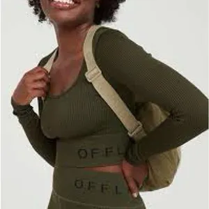 OFFLINE By Aerie Sidewalk Seamless Long Sleeve Cropped Ribbed Top Size Medium thumbnail 2