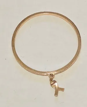 Metal Bangle Charm Bracelet Gold Breast Cancer Awareness thumbnail 1