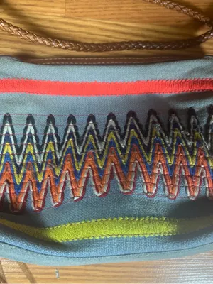 Tory Burch Gray Canvas Crossbody with Multicolor Zigzag Embroidery thumbnail 4