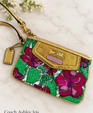 Coach Ashley Iris Floral Wristlet Magenta Green Metallic Gold EUC thumbnail 1