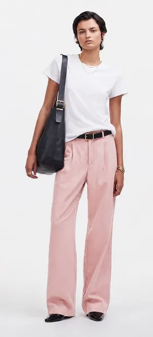 Madewell Slouchy Straight Leg Twill Pants Pink Office Preppy Linen Blend Women 4 thumbnail 1