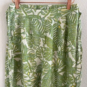 Midnight sky Modern Aloha Palm Linen Cotton Rayon Wide Leg Elastic Waist Pants S thumbnail 3