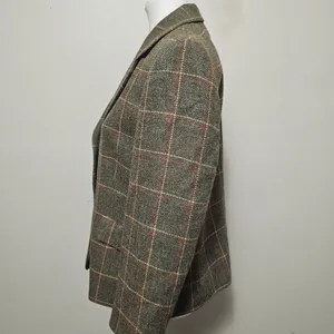Vintage Petite Sophisticate Drab Olive Plaid Wool Blend Blazer Size 12 thumbnail 3
