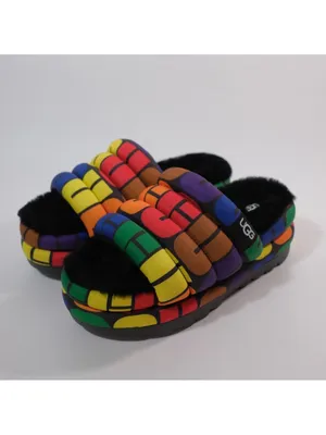 UGG Rainbow Puff Platform Slide Slippers with Black Plush thumbnail 2