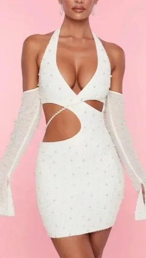 Oh Polly White Pearl Bodycon Dress thumbnail 2