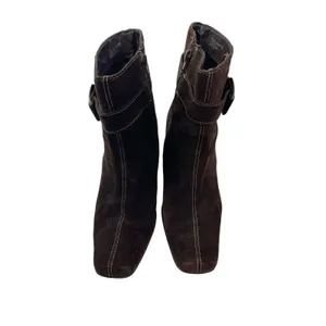 Aerosoles Women's Brown Suede Buckle Square Toe Block Heel Ankle Boots Size 7.5 thumbnail 2