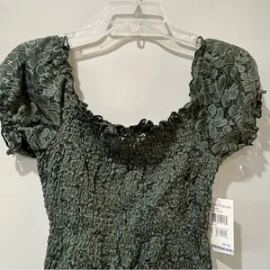 NWT Ten Sixty Sherman shirt Nordstrom Small Green Crop‎ Lace STRETCHY NEW thumbnail 5