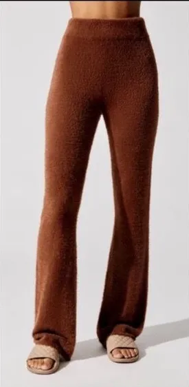 Carbon38 Fuzzy Eyelash Flare Lounge Pants in Cappuccino Brown Small Cozy Knit thumbnail 1