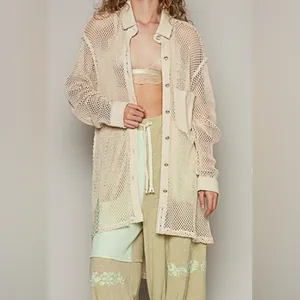 Pol open crochet Button down boho shacket Antique white. Size Medium thumbnail 4