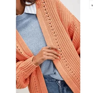 Free People Peach Orange Nightingale Chunky Long Cardigan‎ Sweater Small NWOT thumbnail 10