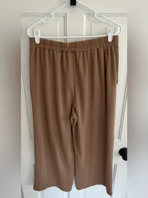 Melloday Camel Wide Leg Cropped Pants Pull On Elastic‎ Waist L thumbnail 2