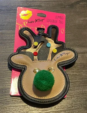 Lilly Pulitzer Reindeer Luggage Tag with Green Pom-Pom thumbnail 1