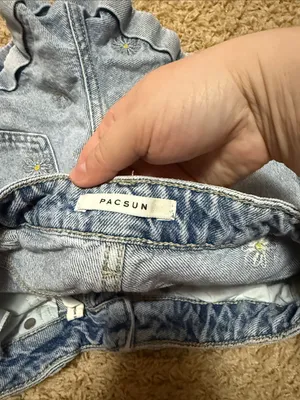 PacSun Light Blue Daisy Embroidered Denim Shorts thumbnail 4