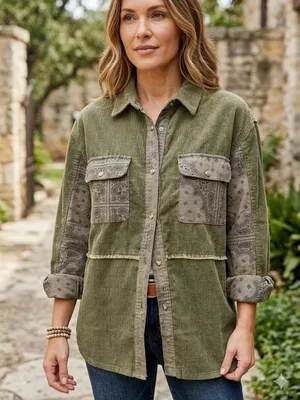 Vintage Havana Bandana & Corduroy Button-Up Top thumbnail 2