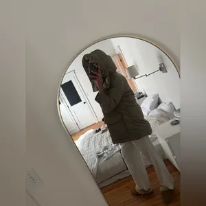 ZARA light brown olive puffer coat size SMALL with hood thumbnail 10