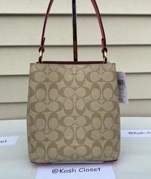 Coach KhakiPink Signature Town Small Bucket Bag thumbnail 6