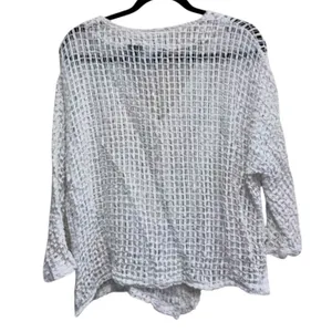 Frazzle Cardigan Womens XL White Open Weave Cotton Boho Big Button Lagenlook thumbnail 4