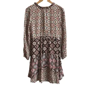 Anthropologie Mixed Print‎ Ruffle V Neck Long Sleeve Hi Low Mini Dress XS thumbnail 5