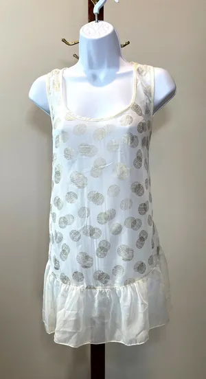 Love to Be Loved Cream Gold Sheer Sleeveless Top Size L Lightweight Flowy NWT thumbnail 1
