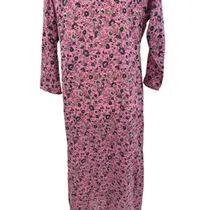 Roller Rabbit Pink Floral Cotton Maxi Dress Button‎ Front 3/4 Sleeve Size XS thumbnail 9
