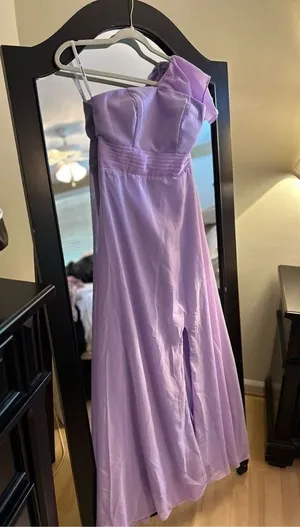 NEW Lilac Formal Dress Gown 1 Shoulder Ruffle Maxi lined 10 thumbnail 1