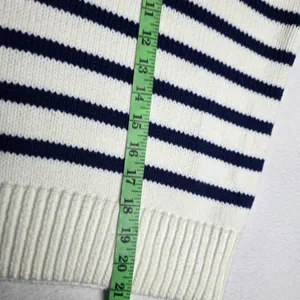 Madewell Striped Polo Sweater Medium‎ White Navy Blue V-Neck Knit Top P2709 thumbnail 9