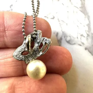 Vintage silver tone butterfly faux pearl pendant necklace thumbnail 7