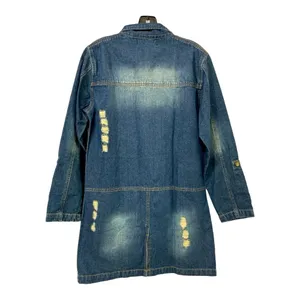 Woman Distressed Denim Jacket Shirt Dress Medium Medium Wash Long Sleeve thumbnail 4
