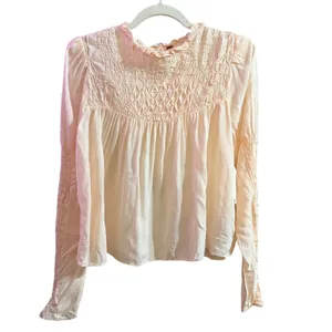 Free People Smocked in Time‎ Romantic Billowy Peach Pink Ethereal Top Sz Small thumbnail 2