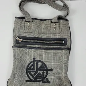 Diesel Women's Tote Gray OS Plaid Check Leather Trim Double Strap Shoulder Bag thumbnail 3