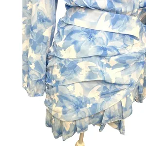 Showpo blue floral long sleeve mini dress wedding spring feminine ruffle thumbnail 9