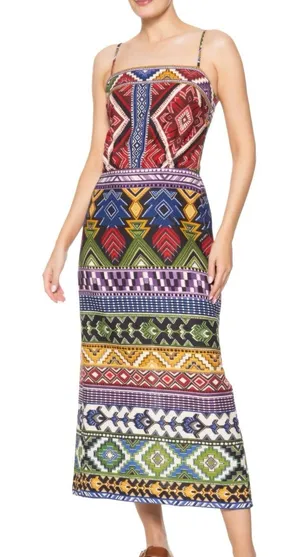 Farm Rio Linen Blend Multicolor Tribal Print Sleeveless Midi Dress thumbnail 1