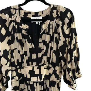 BA&SH Pulse Printed Split Neck Mini Dress In Black thumbnail 4