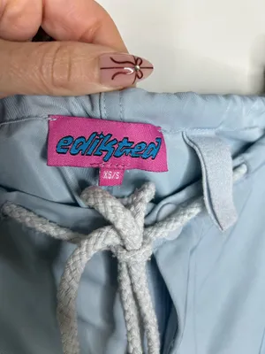 Edikted Rian Oversized Low Rise Light Blue Nylon Cargo Pants thumbnail 6