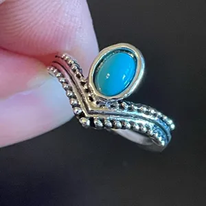 Turquoise stone silver plated woman crown ring size 5 thumbnail 7