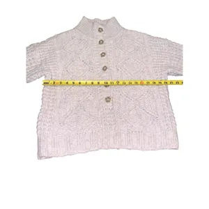 American Eagle Cream Cable Knit Mock Neck Button Sweater XS‎ Cream White Cozy thumbnail 7