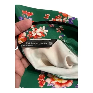 ZARA WOMAN Cheongsam Mini Dress Mandarin Collar Green Floral Size Small thumbnail 10